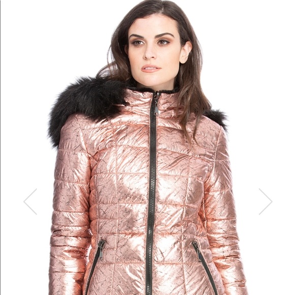 Coalition L.A. Reversible Metallic‎ Faux Fur Coat Mob Wife - Picture 4 of 16